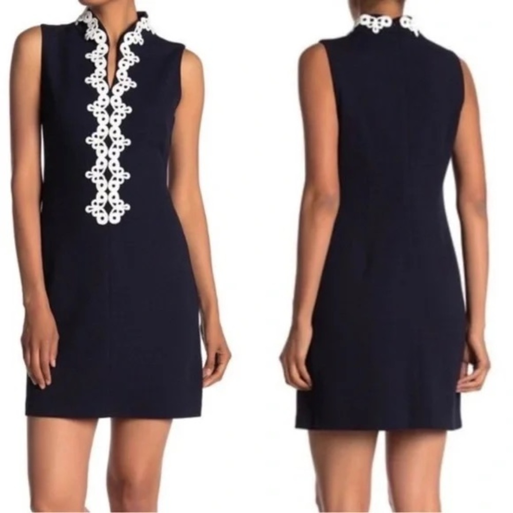 Vince Camuto Sheath sleeveless dress with white embroidery | size 2